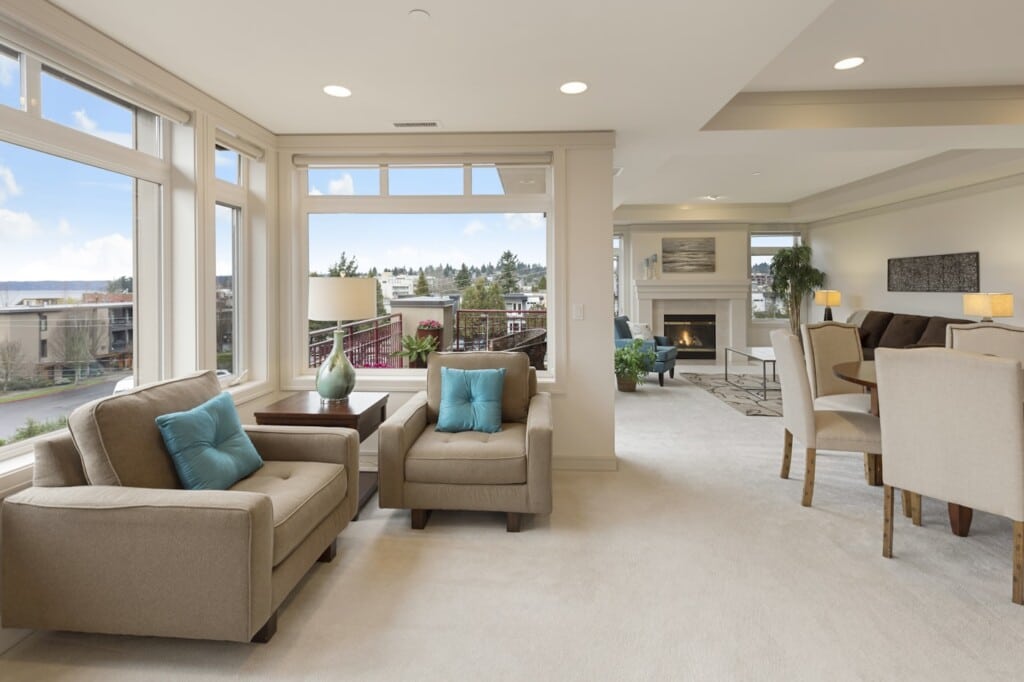 Bright coastal living room in a managed Annapolis short-term rental